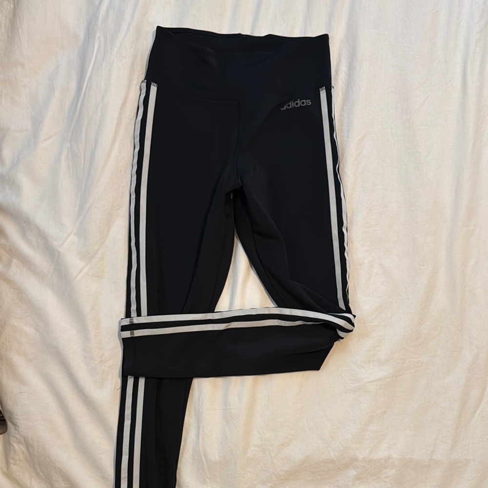 Adidas Black and White Leggings with Signature Stripes
